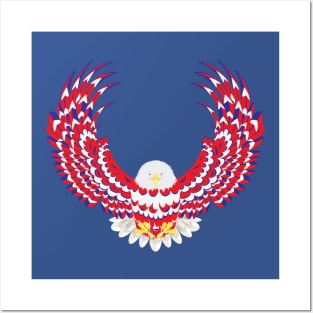 Blue red and white bald eagle Posters and Art